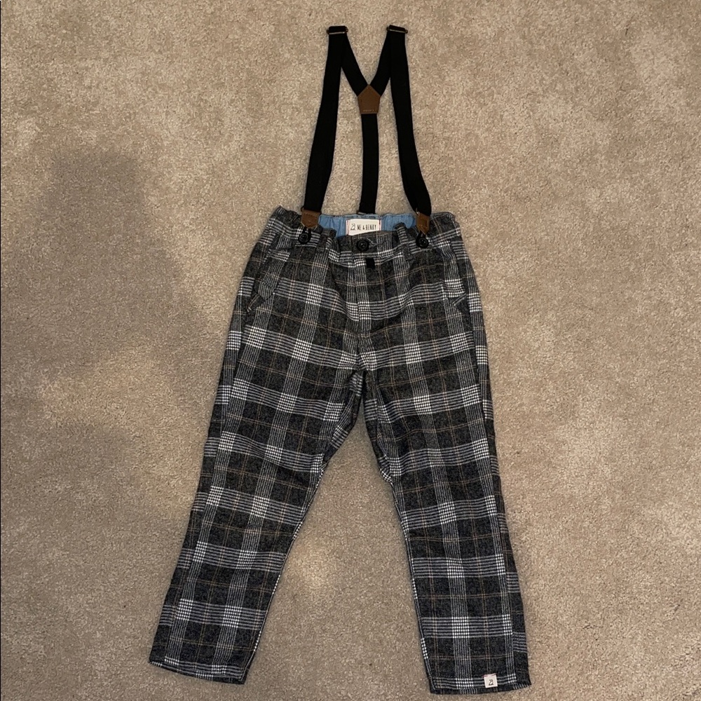 Kids Plaid Formal Pants with Suspenders
